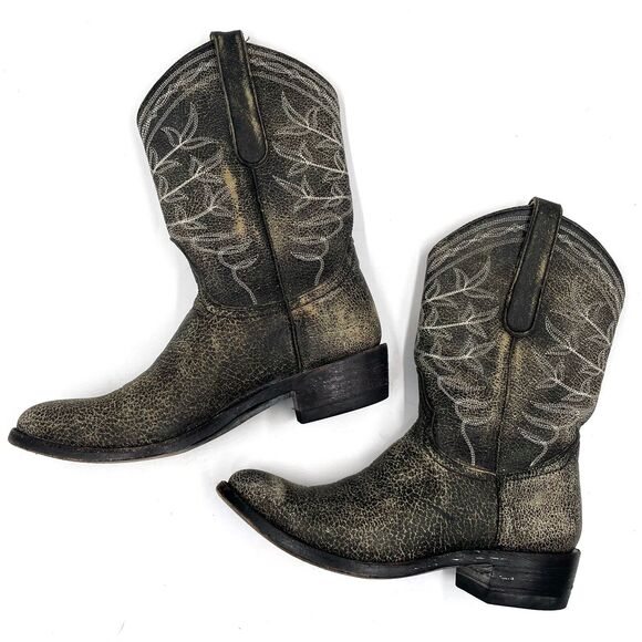 Old Gringo Polo Black Leather Cowboy Boots Embroidered Mid-Calf Western Sz‎ 6.5 - Picture 3 of 9